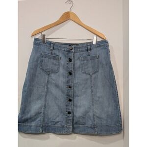 CHAPS Denim Button Front A-Line Midi‎ Skirt Light Wash Women's Size 10